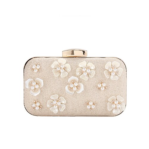 Clutch mit 3D-Blumenmuster für Damen mit Perlenakzenten und Goldkette – stilvolle Abendtasche für Hochzeiten, Partys und formelle Anlässe Silber Schwarz Gold