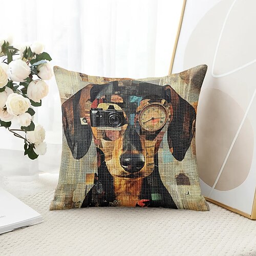 Vintage Hund Dekorative Wurfkissenbezüge 1PC Weiches Quadrat Sofa Kissenbezug Kopfkissenbezug für Schlafzimmer Wohnzimmer Sofa Stuhl Image