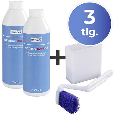 Reinigungs-Set MAXIMEX "WC-Randreiniger und WC-Aktiv-Haftgel", blau, B:4,5cm H:23cm L:9,2cm, Reinigungs-Sets, Reinigungsmittel WC-Reiniger, bei hartnäckigen Verschmutzungen der Toilette, je 500 ml, Ozean-Duft Image