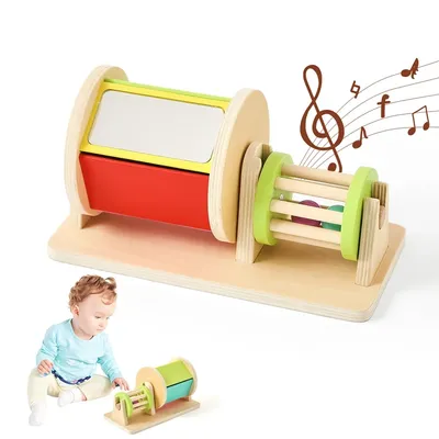 Kinder Holz Montessori Spielzeug Spinning Trommel Musical Rassel Runde Rechteckige Box Kinder Farbe Sensorischen Spielzeug für Baby Geschenke Image