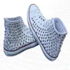 Original große Herren- und Damen-Leinwandschuhe mit Nieten, Punk-Hip-Hop-Turnschuhe, handgefertigte weiße Freizeitschuhe, Größe 35–44