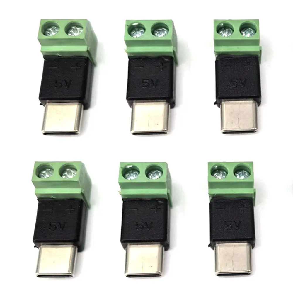 5Pcs Typ C Stecker auf 2Pin 5V Solderless Green Terminal OTG netzteil Adapter USB Schnell Stecker für Mmobile Telefon Computer Image