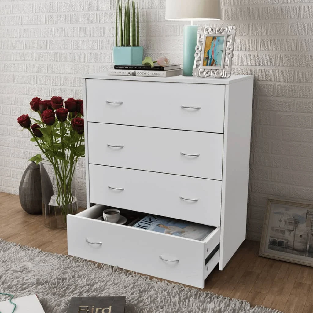 Kommode mit 4 Schubladen 60×30,5×71 cm Weiß,Esszimmer Küchenschrank Möbel Anrichte Beistelltisch Möbel