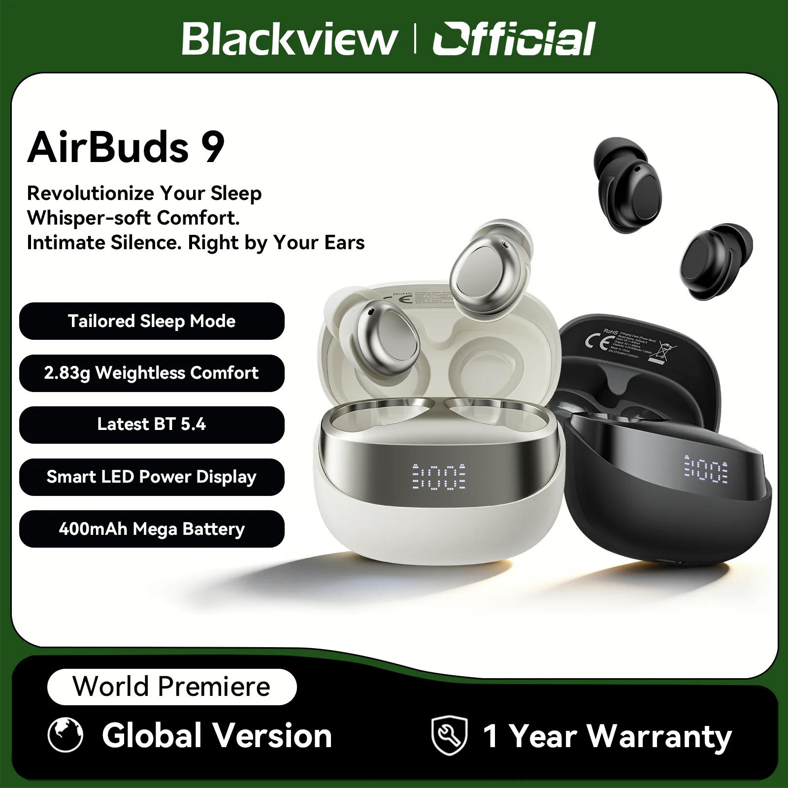 Blackview AirBuds 9 Headset TWS Drahtlose Kopfhörer Touch Control Kopfhörer mit Mikrofon 400 mAh Bluetooth 5.4 Heasets Image