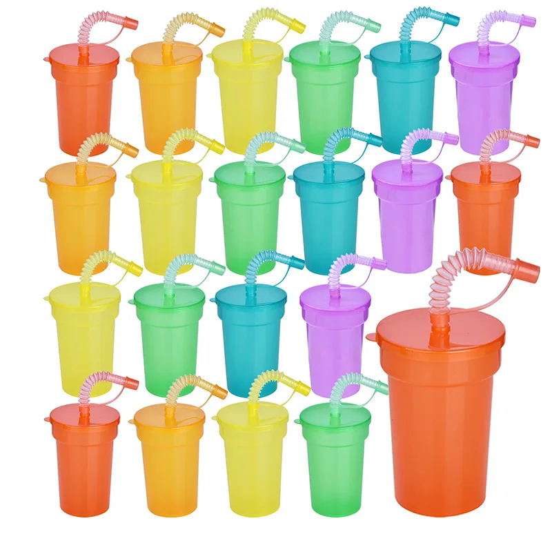 Neon-Schipper-Becher, wiederverwendbar, auslaufsicher, Trinkbecher mit Deckel und Strohhalmen für Geburtstagsfeier, Reisen, Weihnachten, Saftbecher, Wasserflasche Image