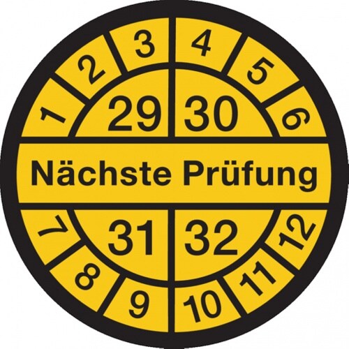 König Werbeanlagen Dreifke® Prüfplakette, Nächste Prüfung, schwarz/gelb, - 13 mm Dokumentenfolie selbstklebend Image