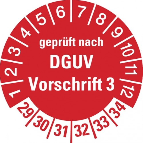 König Werbeanlagen Dreifke® Prüfplakette geprüft nach DGUV Vorschrift 3 ab 29 in ro - 30 mm Folie selbstklebend Image