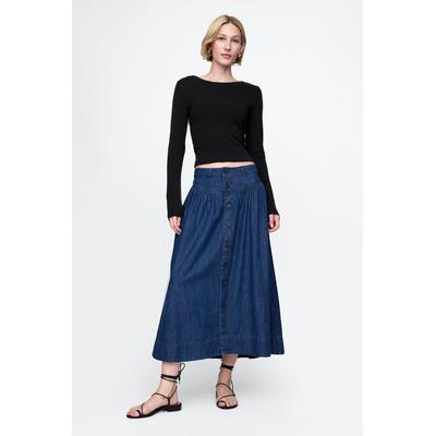 Gap Womens Blue Denim Western Yoke Midi Skirt - Blue