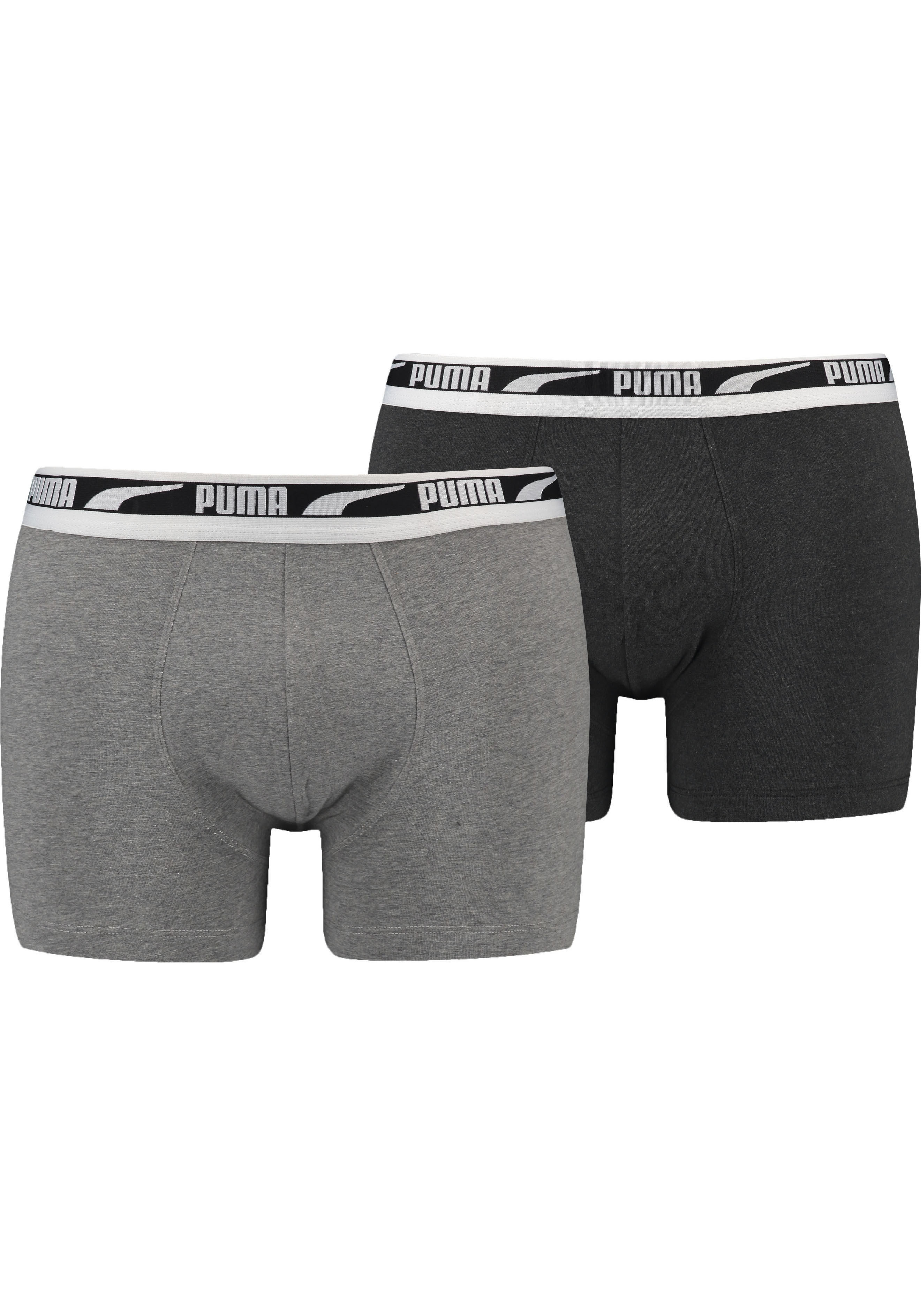 Boxershorts PUMA "MEN MULTI LOGO BOXER 2P", Herren, Gr. XXL, grau (grau melange), Obermaterial: 95% Baumwolle, 5% Elasthan, meliert, eng, Unterhosen, Komfortbund Image