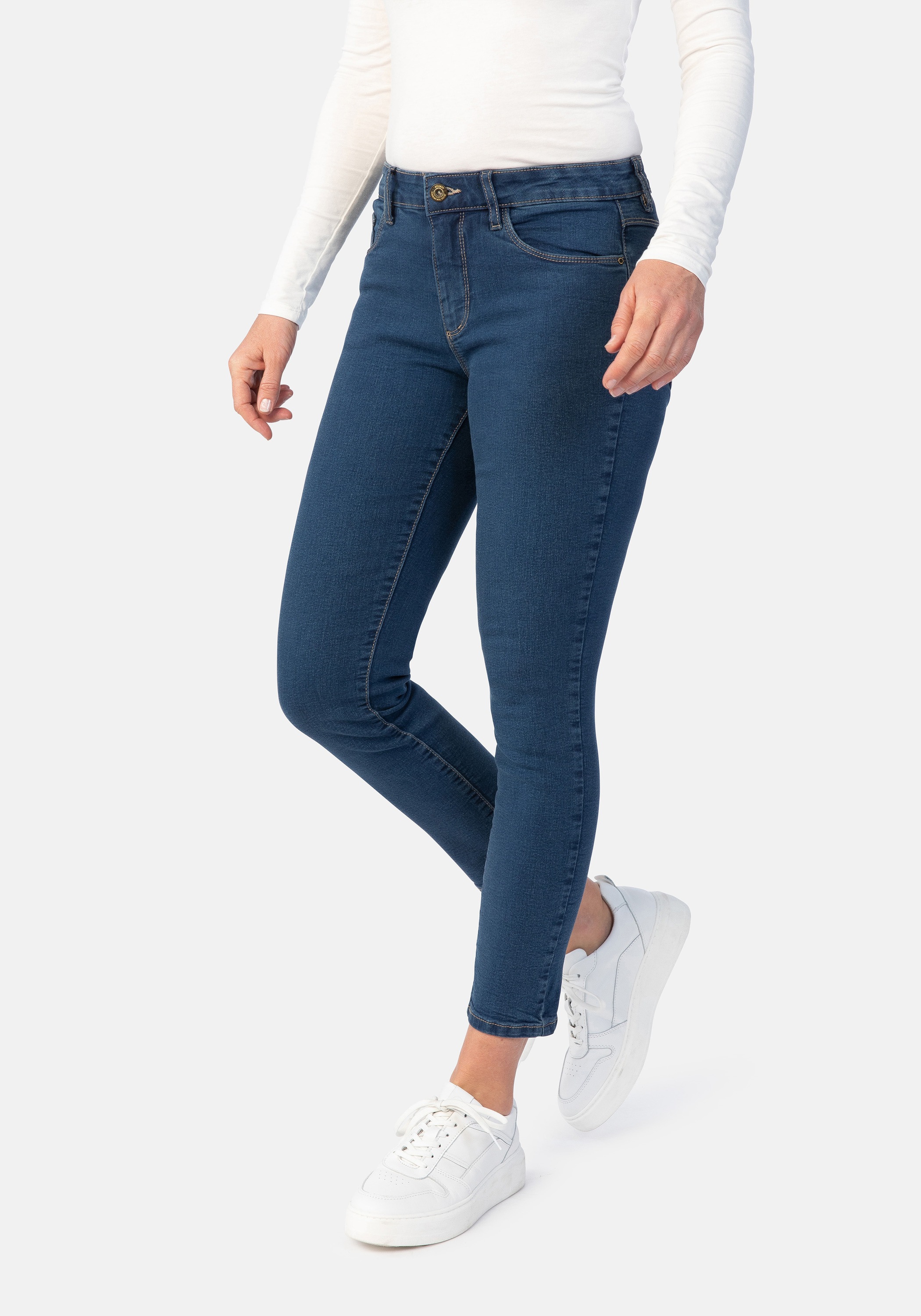 5-Pocket-Jeans STOOKER WOMEN "Florenz Denim Slim Fit", Damen, Gr. 38, Länge 30, blau (medium blau), Denim/Jeans, 82% Baumwolle, 17% Polyester, 1% Elasthan, slim fit lang, Jeans 5-Pocket-Jeans, Slim Fit Casual Clean Wash Denim Jeans für Damen