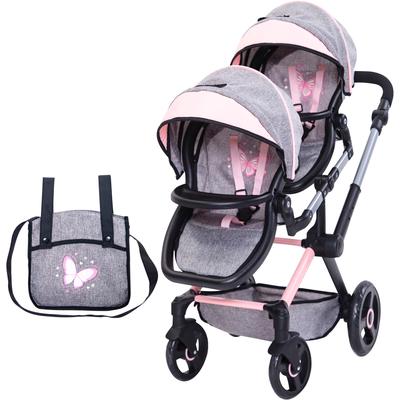 Puppen-Zwillingsbuggy BAYER "Xeo Twin grau/rosa", grau (grau, rosa), Puppenwagen, KinderB:35cm H:76,5cm T:80cm, Kunststo