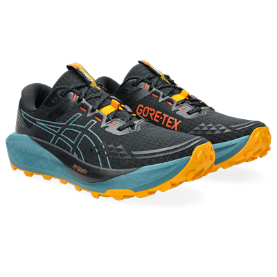 Trailrunningschuh ASICS "GEL-TRABUCO 13 GORE-TEX", Gr. 42,5, schwarz, atlantis blau, Textil, Synthetik, sportlich, Schuh