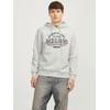Kapuzensweatshirt JACK & JONES "JJELOGO SWEAT HOOD 2 COL 24/25 NOOS", Herren, Gr. XXL, grau (weiß melange), angeraute Sweatware, Obermaterial: 70% Baumwolle, 30% Polyester, bedruckt, modisch, regular fit taillenbedeckt, ohne Ausschnitt, Langarm...