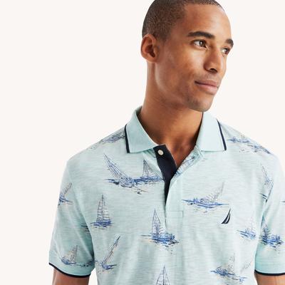 Nautica Men's Classic Fit Printed Polo Aqua Splash, S