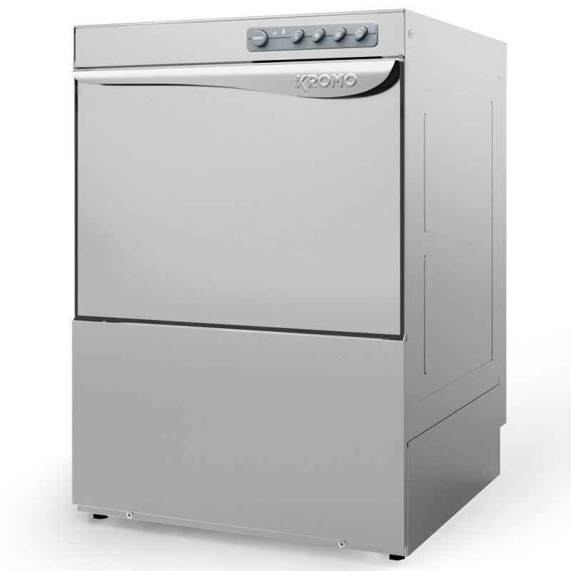 Professionelle Geschirrspülmaschine KROMO AQUA 50 aus Edelstahl mit Laugenpumpe. Geschirrspüler für gewerbliche Bar-, Restaurant- und Catering-Küchen. Image