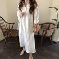 Femmes Robe Longue Maxi Robe Robes inspirées du lin Robe Chemise Robe Décontractée Élégant Occasionnel Vacances Quotidien Date Coupe régulière Uni manche longue Revers Blanche Rose Claire bleu marine