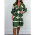 Femme Robe mi-longue Robe casual Robes bohème chic robe boheme Bohême Décontractées Bohème Vacances du quotidien Plage Ample Graphic manche longue Col V Noir Rouge Vert Abricot Eté Printemps