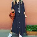 Femmes Robe Longue Maxi Robe Robes inspirées du lin Robe Chemise Robe Décontractée Robe en coton et lin Élégant Occasionnel Vacances Quotidien Date Coupe régulière Uni manche longue Revers Rose
