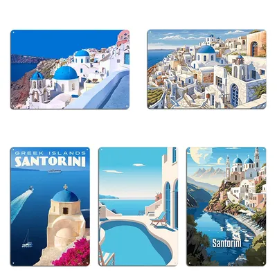 Santorini Griechenland Reise Metall Zeichen Kino Zeichen Plaketten Wohnzimmer Angepasst Santorini Image