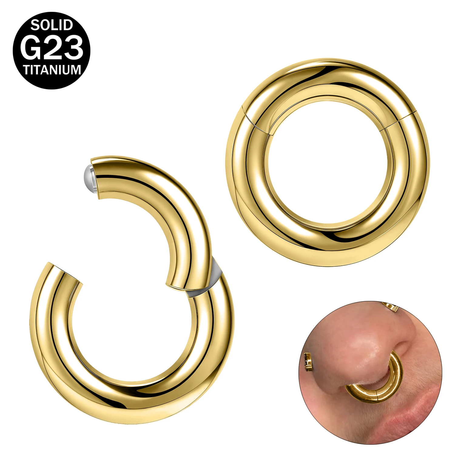 ZS 1PC G23 Titan Creolen für Männer Vergoldet Kreis Ohrring Große Gauge Seputm Nasenring 2/4/6/8/10/12G Punk Ohrring Image