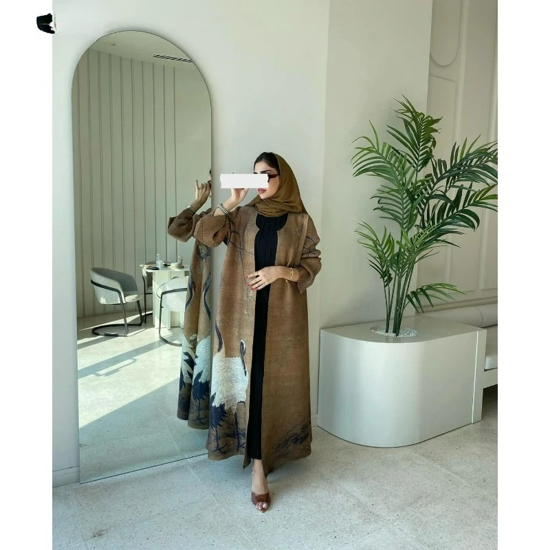 Muslimische Abaya Mode elegante Vintage Eid Damen lange Robe lose plus Größe Langarm Cardigan Wind breaker Jacke Herbst neu