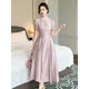 Moda estiva elegante solido vacanza abito da sera vestiti delle donne perla cava o-collo sottile midi abito partito prom abiti fiesta