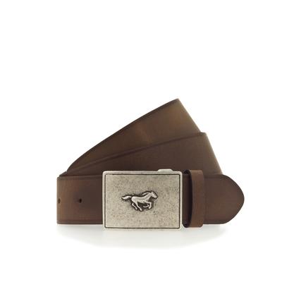 Koppelgürtel MUSTANG, Damen, Gr. 85, braun (baileys), Rindsleder, unifarben, vintage, klassisch,casual, Gürtel, Mit charakteristischer Koppelschließe, im Vintage-Look, 4 cm Image