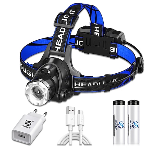 LED-Stirnlampe mit Sensor Angelscheinwerfer T6/L2/P50 3 Modi, zoombares, wasserdichtes, superhelles Campinglicht, angetrieben von 2x18650-Batterien Image