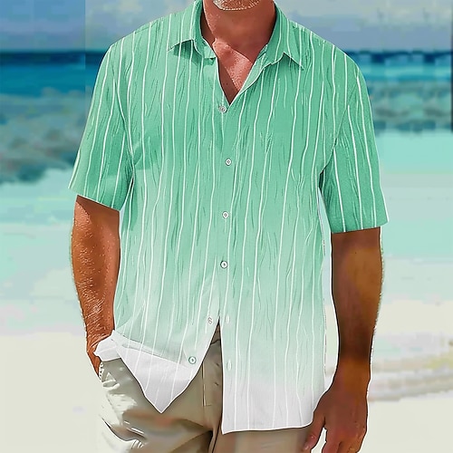 Herren Geometrisch Gestreift Freizeithemd Knopfhemd Kurzarm Hawaiianisch Resort Urlaub Lässig Sommer Frühling Umlegekragen 3D-Druck Hemden mit Kragen Gelb Rosa Blau Grün Image
