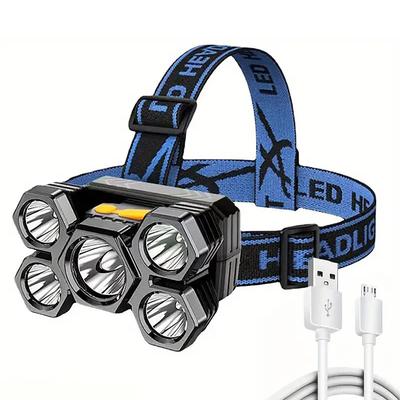 USB Rechargeable LED Head Lamp, Portable 5 LEDs Headlight Torch Work Light for Travel, Camping, Fishing, Hunting Outdoor Camping Adventure