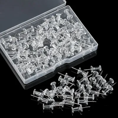 100 Pcs Plastic Clear Tacks Push Pins Drawing Pins Stationery Buttons Pins Office School Stationery