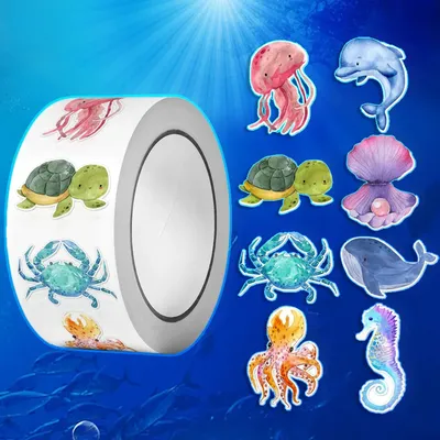 500Pcs/Roll Heterotypic Cartoon Marine Animals Stickers 2.5cm/1.0'' Graffiti Game Art Labels