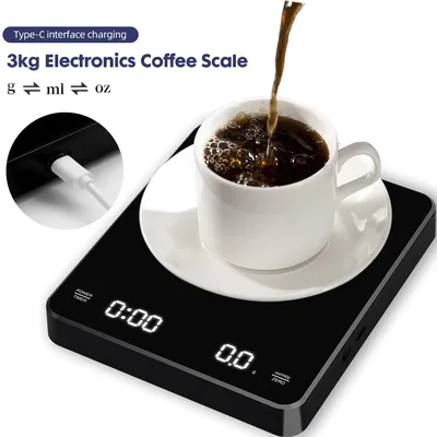 3kg/0.1g LCD Display Coffee Scales 250mAh Oz/ml/g Balance With Timing High Accuracy Heat Resistance