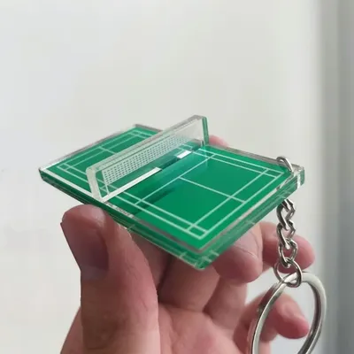 Mini Badminton Acrylic Keychain Three-dimensional Two-sided Badminton Playground Keyring Table