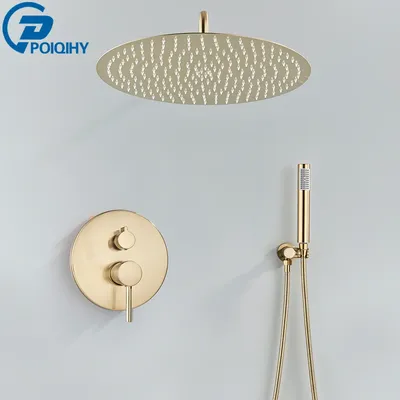 Brushed Gold Shower Faucet Embedded In 2 Ways Shower Mixers Wall Mounted Rainfall Bathroom Shower