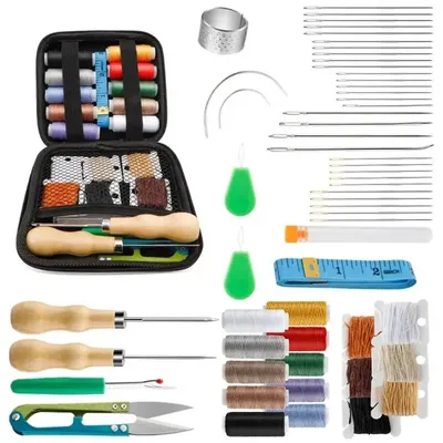 Fenrry 59 Pcs Leather Sewing Kit for Hand Sewing Heavy Duty Sewing Repair Kit Large-Eye Stitching Needles for Canvas Sofa