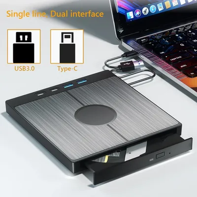 7 in 1 External CD/DVD Drive CD Burner with 2 USB/Type-C Ports USB 3.0 CD/DVD Disk Drive Player