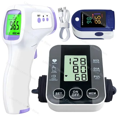 Medical Arm Blood Pressure Meter Tensiometers Tonometer Cuff Fever Thermometer Oximeter Heart Rate 3