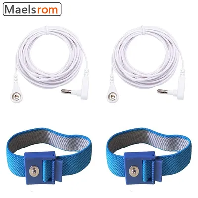 Grounding Blue Wrist Band (2 Sets) For Healthy Earthing Energy With 2 Straight Cords (16‘ Full