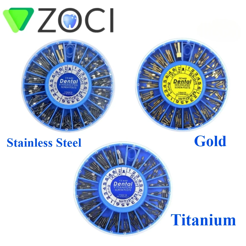 120pcs/box Dental Endodontic Conical Screw Post Endo Root Canal Pins Pure TITANIUM Gold Plated Quartz Material Stainless Steel