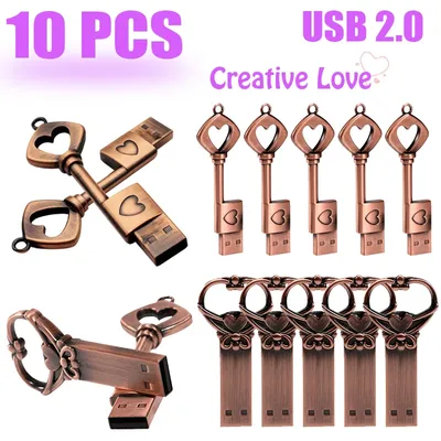 10 PCS LOT Pen Drive 128GB Love Shape Key Memoria USB 64GB Retro Style USB Flash Drive Creative Gift
