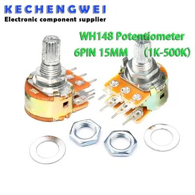 5pcs WH148 B1K B2K B5K B10K B20K B50K B100K B500K 6Pin Shaft Amplifier Dual Stereo Potentiometer 1K