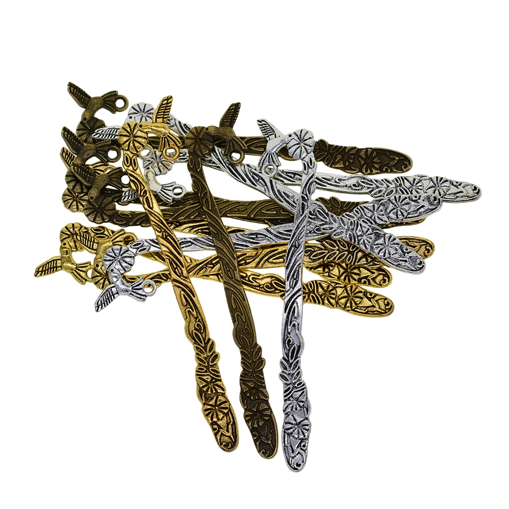 10 pcs assorted colors antique Metal Beading blank Bookmark Carved With flying bird leaf lotus flower