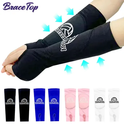 1Pair Volleyball Arm Sleeves Passing Forearm Sleeves with Protection Pad & Thumbhole for Youth Adult