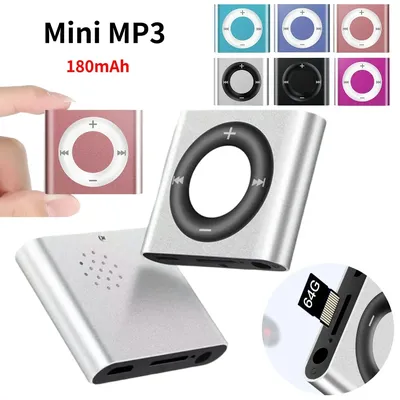 Mini MP3 Music Players Metal Clip-on Audio Player 64G Expansion 180mAh Build in Speaker Rechargeable