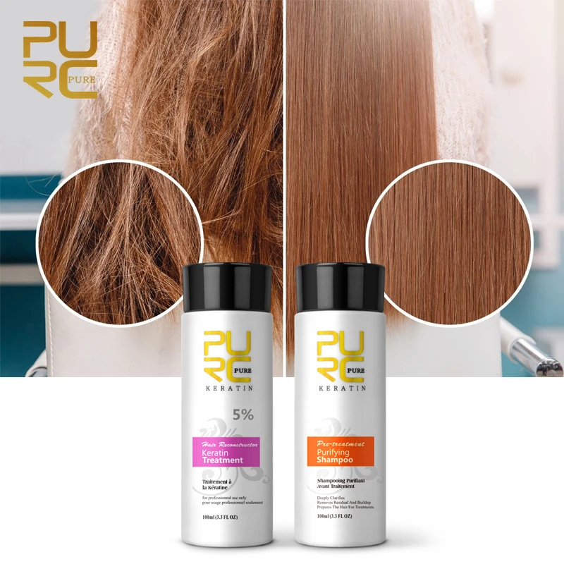 PURC Straightening Brazilian Keratin Treatment Cream Smoothing Hair Mask Sets Repair Damaged Frizz Dry Hair Care for Women 3pcs