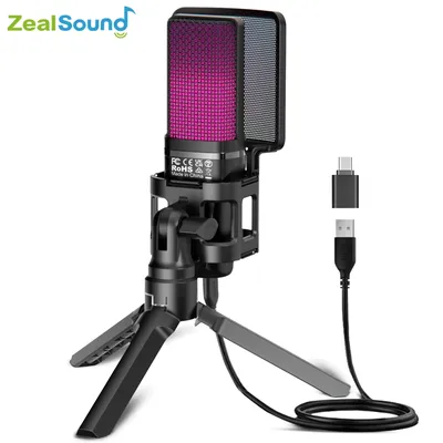 Zealsound RGB USB Condenser Gaming Microphone Computer Professional Mic For PC PS4 PS5 Mac Phone