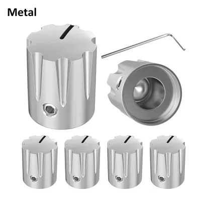 5PCS Metal Guitar Pedal Knob 1/4" Shaft Potentiometer Knob Silver Amplifier Control Knob with Set