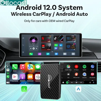 OTTOCAST Play2 Video Pro Wireless Carplay Adapter Android Auto Video Ai Box Built in Youtube Netflix for Car with Wired Carplay