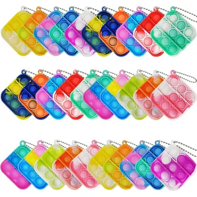 30Pcs Mini Pop Keychain It Fidget Toy Bag Children's Classroom Prizes Carnival Birthday Gift Bag